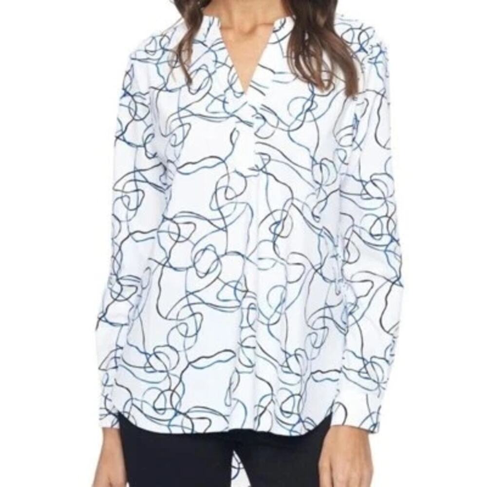 Lysse Quasar Henley Salena White Ribbon Blouse Top Womens Sz M